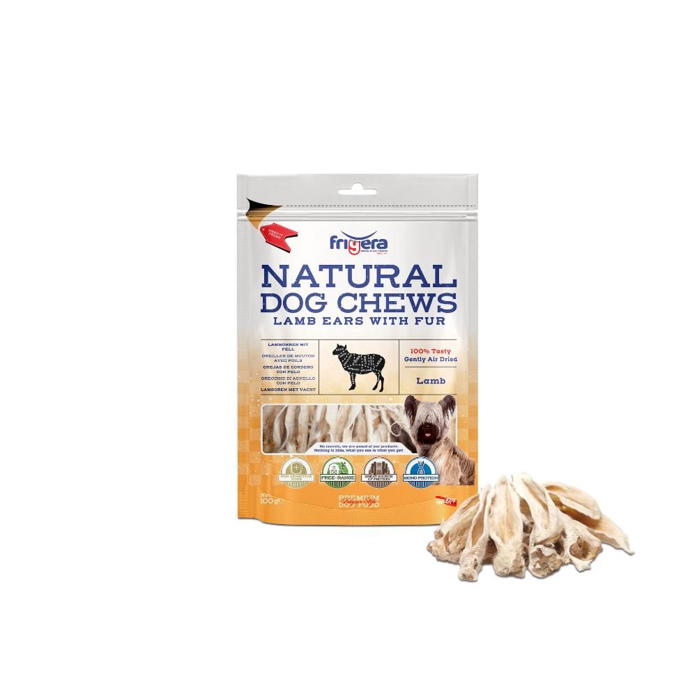 Frigera Natural Dog Chews Lammeører med hår 100 g
