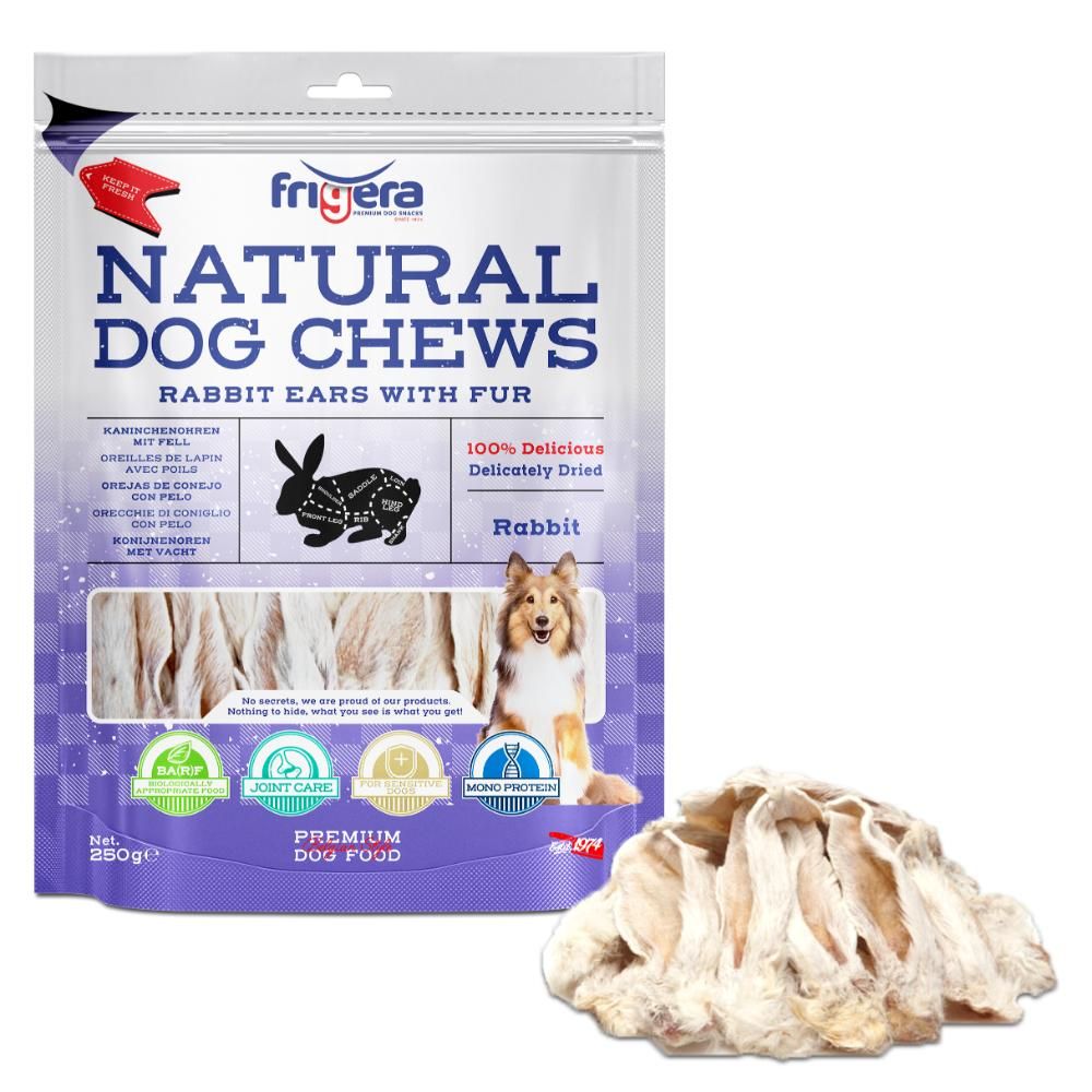 Frigera Natural Dog Chews Kaninører med hår 250 g