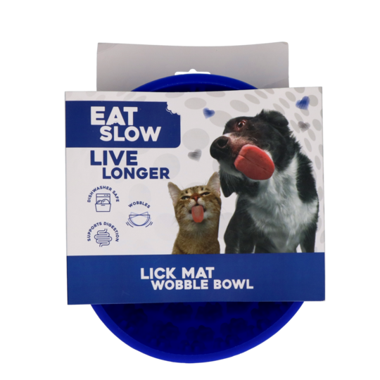 Eat Slow Live Longer Lick Mat Wobble Bowl Blå